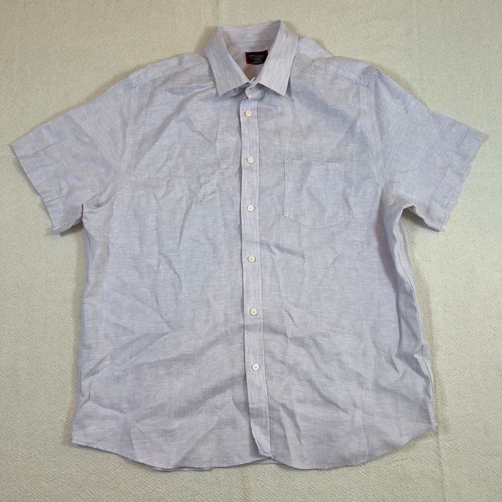 UNTUCKit Mens Short Sleeve Linen Shirt Purple Wrinkle‎ Resistant X Large